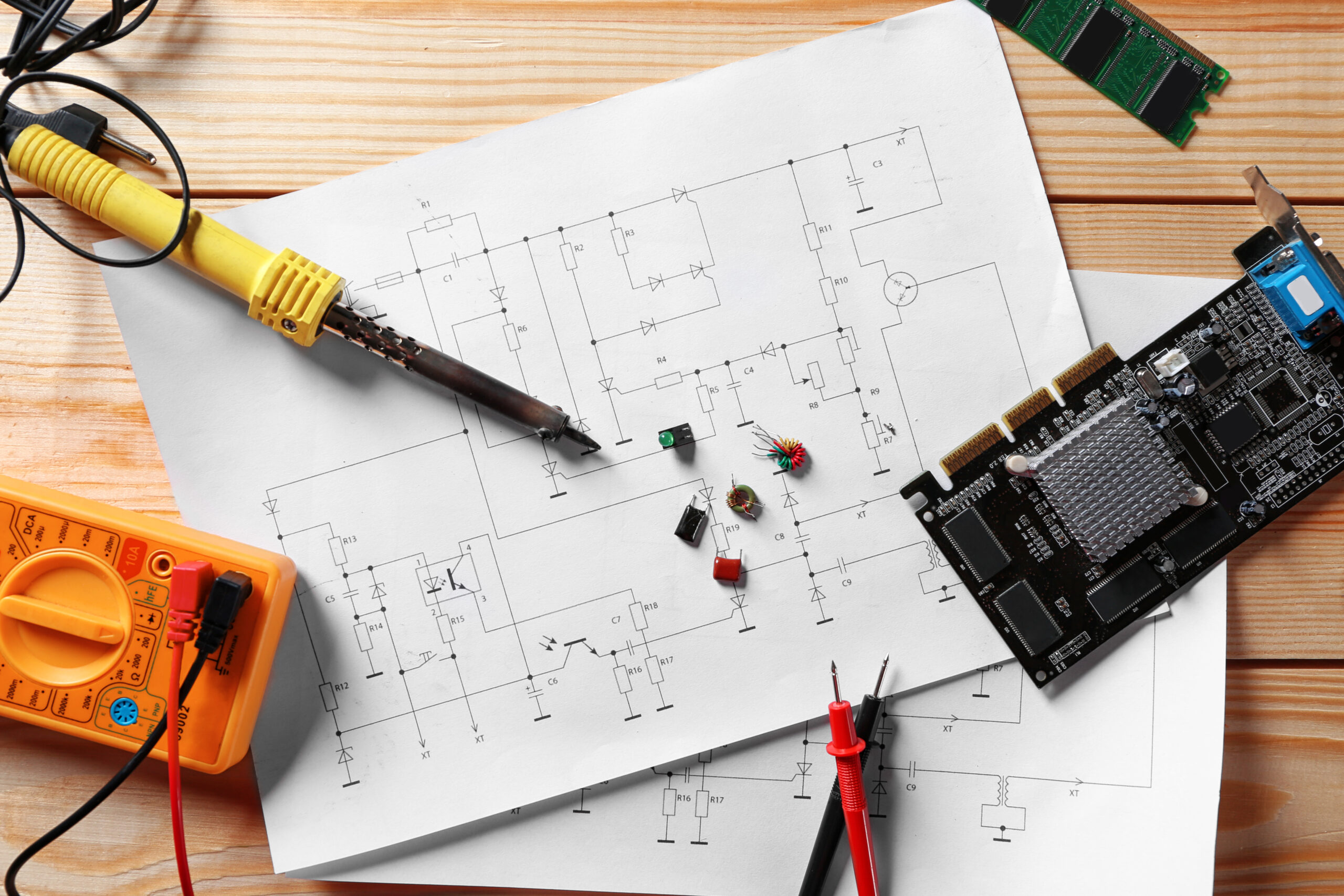 Electronic components on engineering drawings